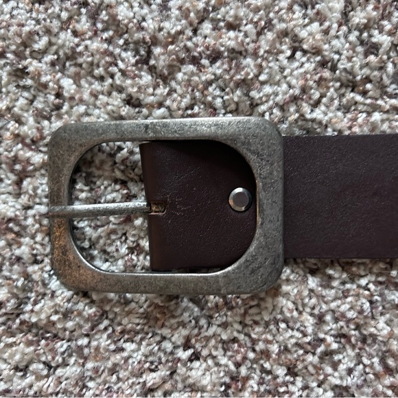 Vera Pelle Vintage Style Brown Leather Belt 2” Wide Distressed Silver Buckle - Picture 6 of 9